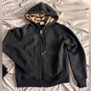 Burberry Black B Logo Embroidered Zip-up Hoodie Sweatshirt Women’s Small